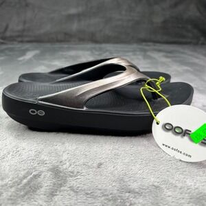 Oofos OOlala Thong Sandals Womens 6 Black‎ Latte Comfort Flip Flop Summer New